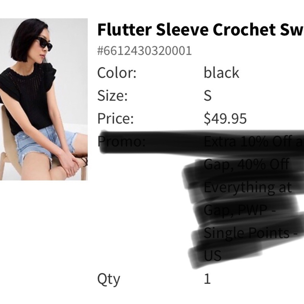 Black crochet flutter sleeve crop sweater top - out of stock at GAP new w tag